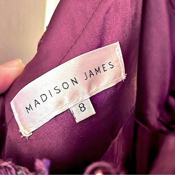 MADISON JAMES Elegant Purple Floral Lace Maxi Formal Ball Gown - Picture 13 of 17